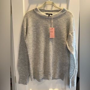 NWT Quince Light Gray Women's Crew Neck Baby Alpaca Diamond Stitch Sweater
